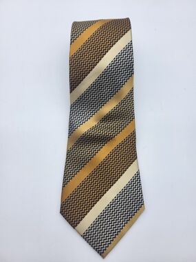 Geoffrey Beene Gold and Black Striped Silk Tie